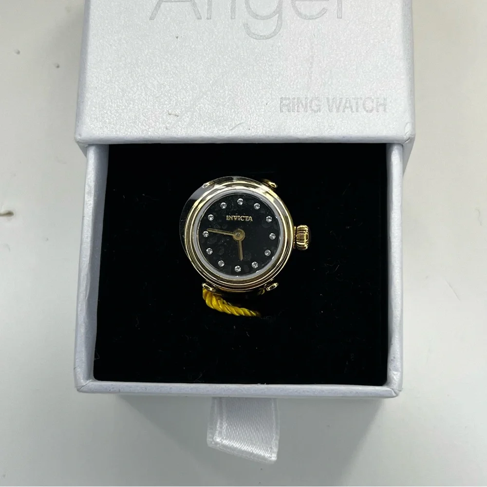 INVICTA Mini Angel‎ Quartz Crystal Black Dial Ladies Men’s Gold Ring Watch NWB